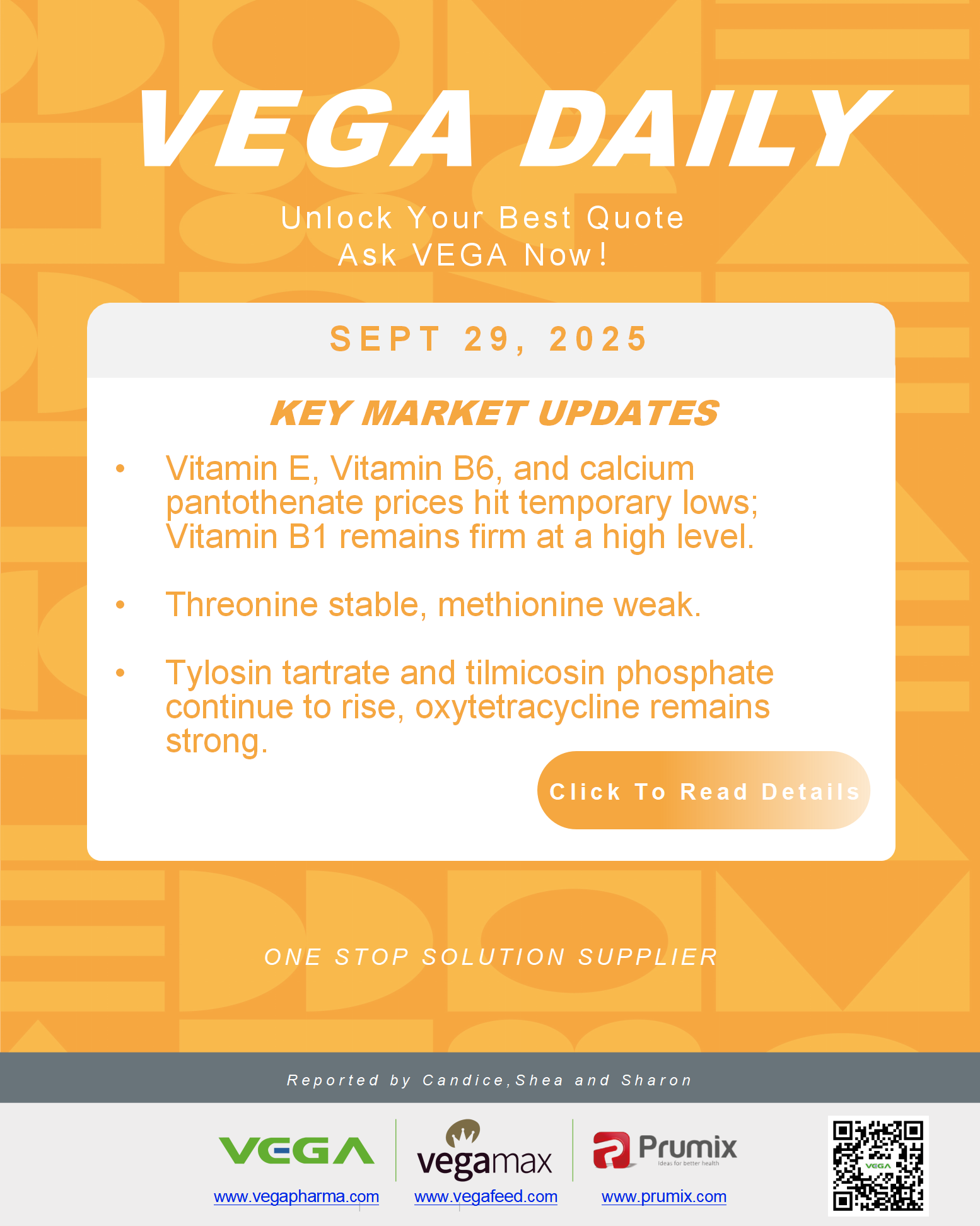 VEGA Daily Dated on September 29th 2025 Vitamin Amino Acid APl Food Additives.png